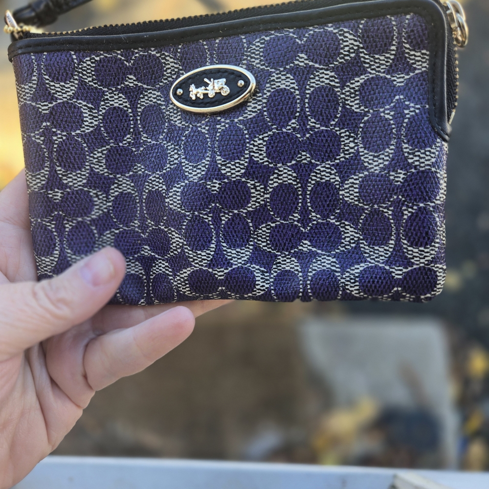 Coach Blue and Gold Patterned Wristlet